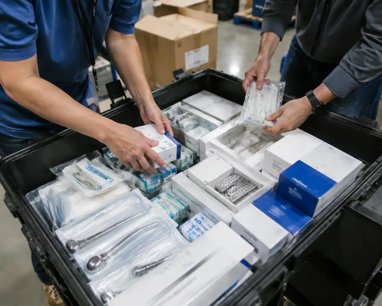 Packing 40 cases of supplies