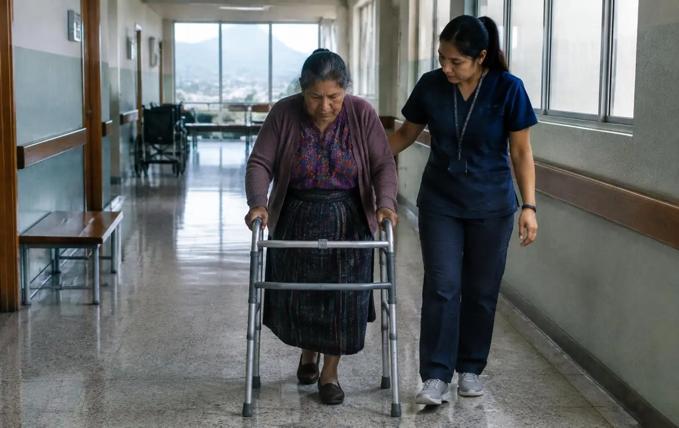 Twelve patients walk the hallway